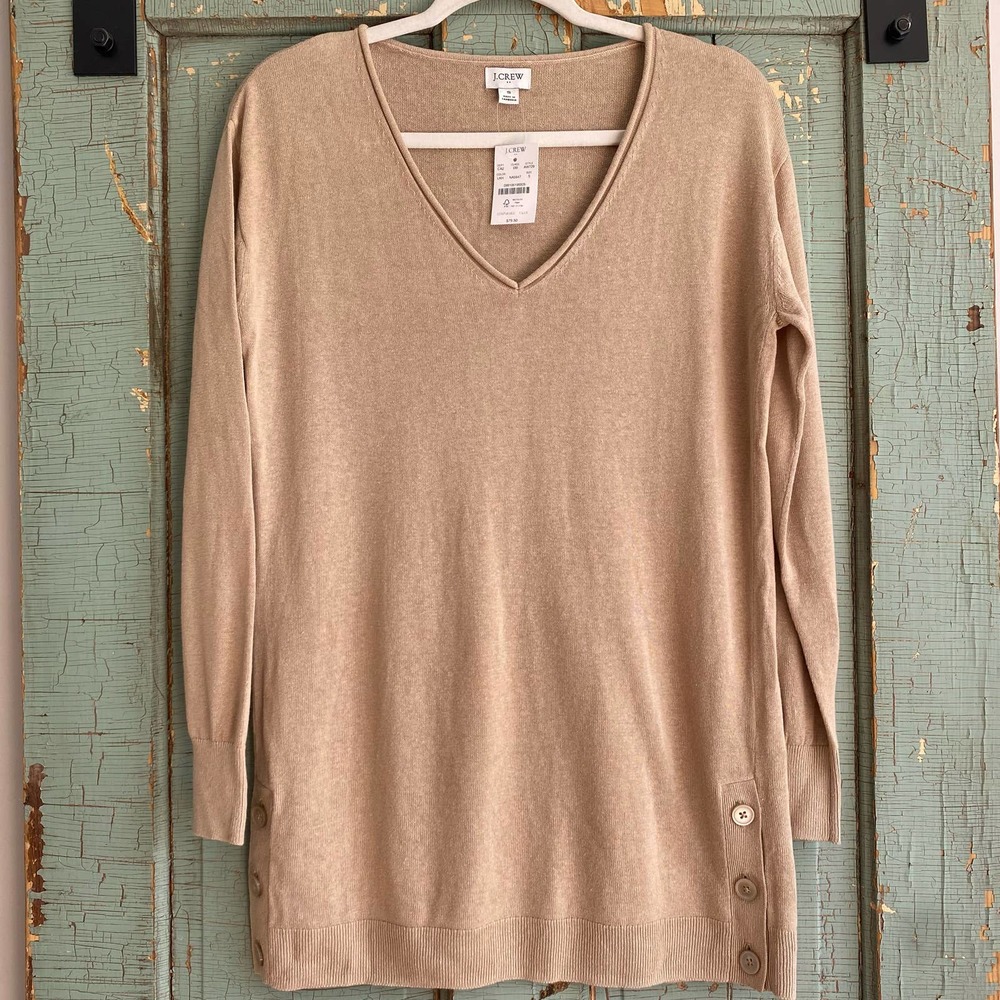 NWT J. Crew Linen-blend button tunic sweater